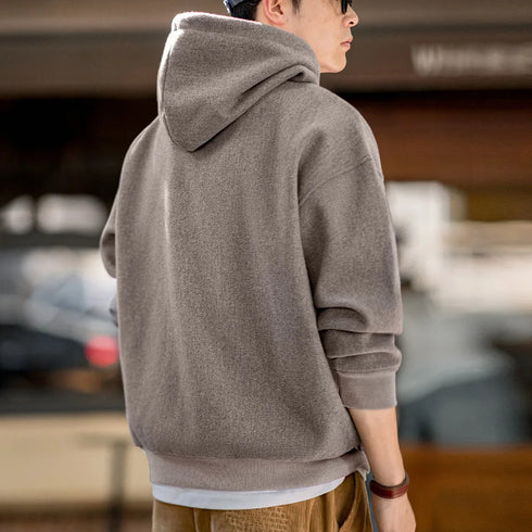 Men's Vintage Gray Heavyweight Hoodie – Thick Hooded Pullover with Pocket for Autumn & Winter